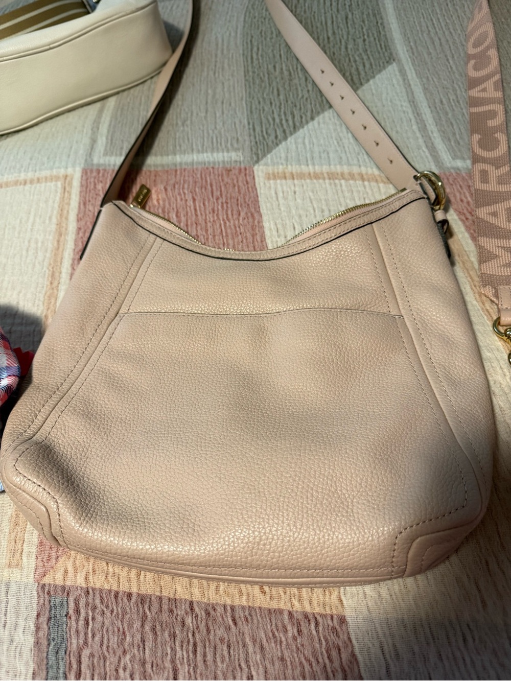 Michael Kors Blush Pebbled Leather Shoulder Hobo with Adjustable Strap